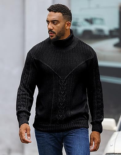 Men's Turtleneck Sweater Cable Knitted Pullover Sweater2
