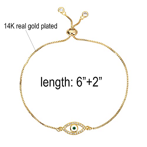 Dainty 14K Real Gold Plated Bracelet for Women Men, Adjustable Gold Chain Link Evil Eye Hamsa Hand Paperclip Butterfly Charm Bracelets for Women Jewelry2