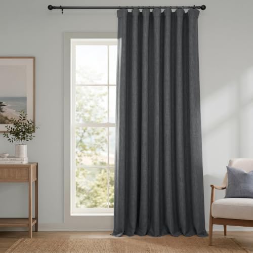 Image of HPD Half Price Drapes - Faux Linen Curtains for Living Room (1 Panel) - 100W X 84L - Extra Wide Textured Room Darkening Curtains for Bedroom 84 Inches Long - Drapes for Home Decor, Dark Gravel