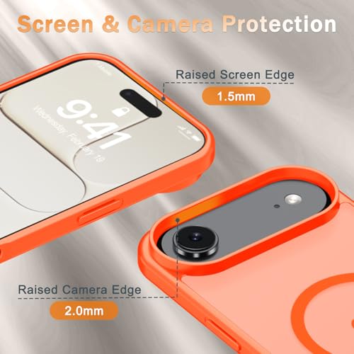 Image of YENAPOON for iPhone Air Case, Matte Magnetic Phone Cover [with 1 Screen Protector] [Support for MagSafe] [Shockproof Military Grade Protection] Translucent Frosted Back, Orange