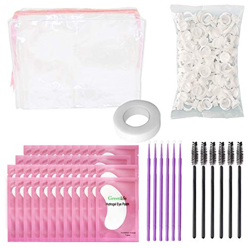 GreenLife® eyelash extension kits 100 Pcs eyelash extension Pads + 100 Pcs eyelash brushes + 100 Pcs micro brush + 100 Pcs Glue Ring + 1 Pcs tape (Kit A+finger gloves)