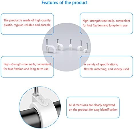 420 Pcs Round Cable Clips Set,Fixed With Steel Nails,Wire Clips Outdoor,Wall Clips Used To Organize Wires,Cables,Television And Communication Lines (4/6/8/10/12mm) (White)