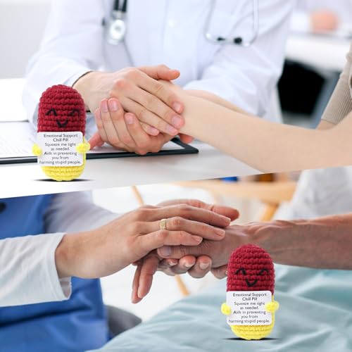 Image of Wine Red Pill Crochet,Handmade Capsule Knitted with Inspirational Card, CNA Nurse Appreciation Keepsake for Doctors, Pharmacists, RN, LPN, Office Decor & Nurse Appreciation Events