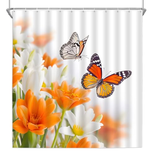 Save 41% on Orange White Floral Shower Curtain Set - Image 7