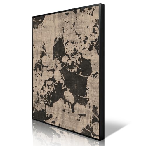 Neutral Floral Pattern Canvas Wall Art, Black Beige Moody Flowers