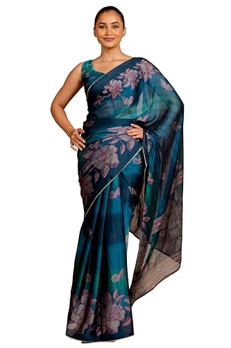 Image of MIRCHI FASHION Saree for Woman Chiffon Foil Work Floral Printed | Ethnic Sari for Function and Farewell with Unstitched Blouse Piece (Available in 15 Colors)