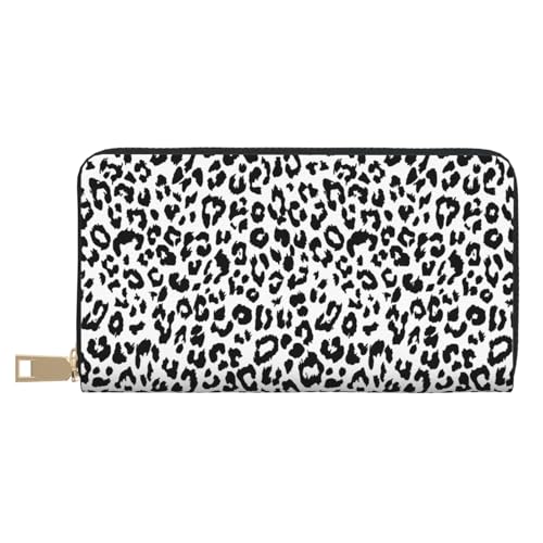 Leather Thin Slim Wallets for Women Men - Fashion Leopard Black White Texture Print Card Wallet Holder with Zipper