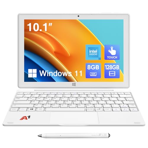 ECOHERO 2-in-1 Detachable Touch Screen Laptop, 8GB DDR4 RAM, 128GB SSD, 10.1" Win 11 Tablet with Keyboard, Pentium N5030 (Up to 3.1GHz), Dual-Band WiFi, Bluetooth, USB 3.0, Dual Camera, White