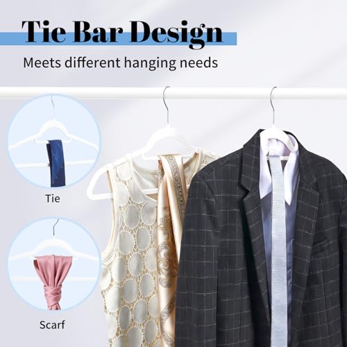 Smartor White Velvet Hangers 60 Pack, Space Saving Clothes Hangers with Tie Bar, Non-Slip Felt Hanger with Shoulder Notches, Heavy Duty Suit Hanger for Coat, Shirt, Pants, Dress — view 5