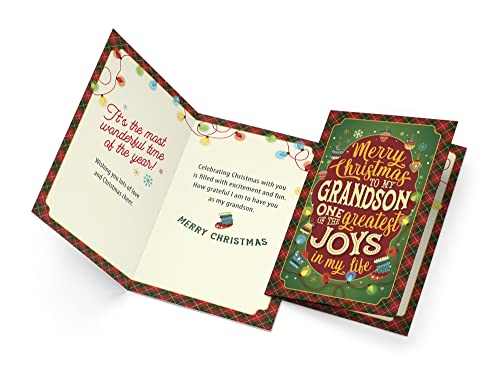 Christmas Card For Grandson, Prime Greetings, Made In America, Eco-Friendly, Thick Card Stock With Premium Envelope 5In X 7.75In, Packaged In Protective Mailer #TOP2