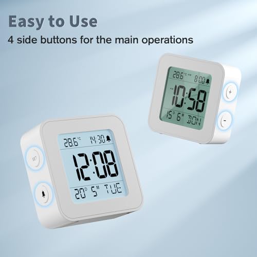 Miniatura 2 de Latec Reloj Despertador, Reloj Despertador Digital Pilas Con Temperatura, Retroiluminación, 3 Volúmenes, 12 24h, Calendario, Snooze Para Viajes Y Dormitorio Baterías Incluidas Blanco