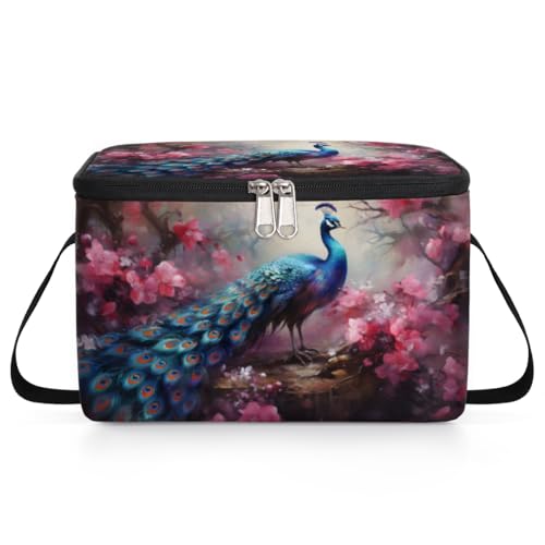 GzLeyigou Peacock Lunch Bags for Women Men 9 Cans, Hot & Cold Food Delivery Bag Insulated Grocery Bag Insulated Lunch Box Beautiful Peacock Cooler Bag for Office Work Picnic Beach
