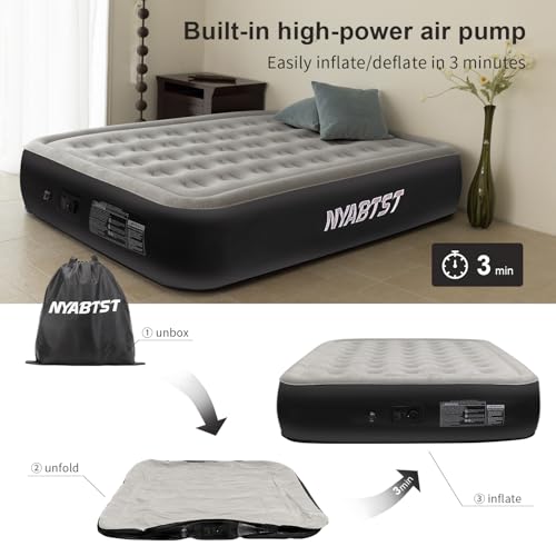 Air Mattress Queen with Built in Pump - 16 Inch Sturdy Blow Up Mattress - 3 Minutes Inflatable Mattress for Home or Camping - Air Bed Max Weight Capacity 660 lbs