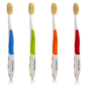 MOUTHWATCHERS Dr Plotkas Soft Bristle Flossing Toothbrush Manual Soft Toothbrush for Adults, Ultra Clean, Good for Sensitive Teeth and Gums, Variety 4 Pack, Colors May Vary