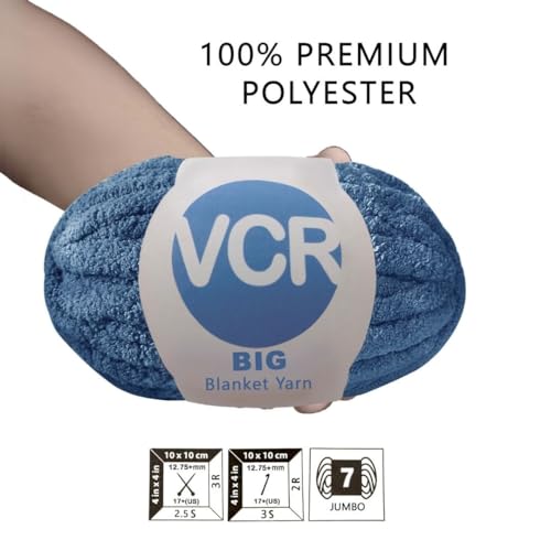 Image of VCR Navy Blue Yarn, 200 Grams Big Chunky Hank, 22 Meters Length, Suitable for Knitting Blankets and Pillows, 100% Polyester Yarn Ball for Crochet DIY, Soft Threads, Pack of 1