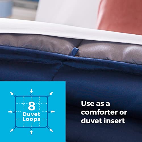 Image of Linenspa Reversible Down Alternative Comforter and Duvet Insert, for Full Size Bed - All-Season Comforter with Box Stitch and 8 Duvet Loops - Bedding for Kids, Teens, and Adults - Navy / Graphite