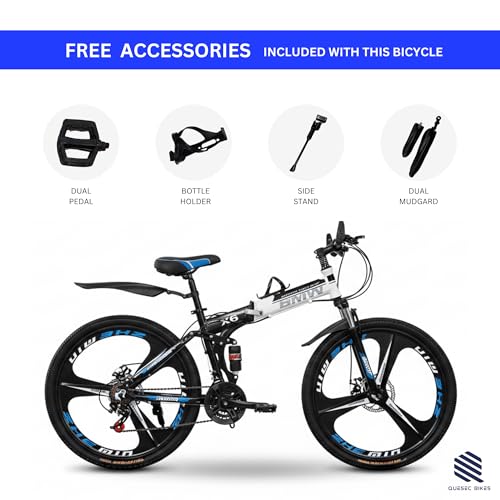 Image of QUESEC BWM Folding Gear Cycle for Adults 26 Inch 21 Speed Mountain Bike with Dual Suspension, Dual Disc Brake, Alloy Wheels, Foldable Bicycle for Boys Girls Daily Commute Fitness Ride - Black