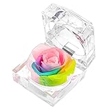 Enchanted Real Preserved Forever Rose in Clear Acrylic Ring Box, Fresh-Cut Eternity Flower That...