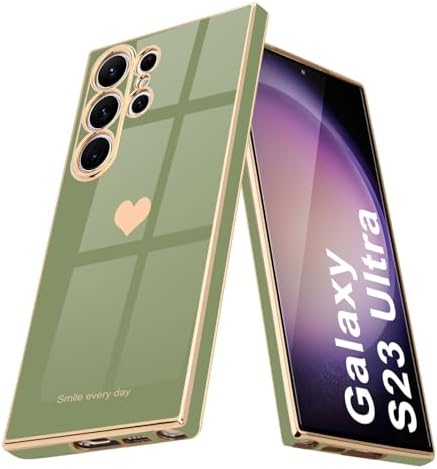 Teageo for Samsung S23 Ultra Case Cute Heart Pattern for Women Girls Slim Luxury Bling Plating Soft TPU Anti-Scratch Shockproof Bumper Phone Case for Samsung Galaxy S23 Ultra 5G, Lavender