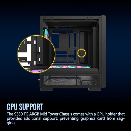 Image of Thermaltake S380 TG ARGB; Mid Tower Chassis; 1x120mm SF120 ARGB & 1x360mm SF360 ARGB PWM Fans Included; 360mm Radiator Support; 400mm GPU Clearance; Hidden Connector Support; Black; CA-11K-00M1WN-00