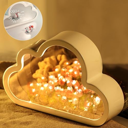 Image of Tulip Night Light Cloud Mirror Light Finished Product Decorative Night Lamp Bedside Table Lamp Bedroom Livingroom Destop Decor Handmade Craft Girls Birthday Christmas Gift - Blue