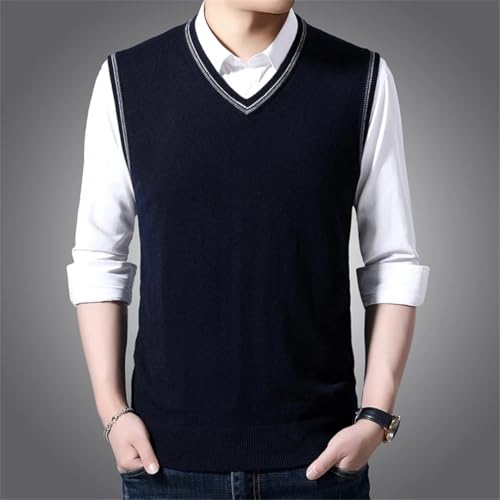 Men Color Sweater Vest Cashmere Sweaters Wool Pullover V-Neck Sleeveless Knitted3
