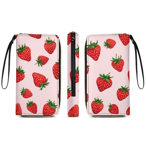 Women's Clutch Wallet with ID Pockets, High Capacity Leather, Perfect for Travel, Strawberry Fruit3