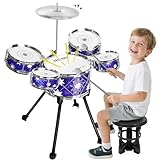 Upgrade Schlagzeug Spielzeug Kinder 2-4 Jazz Schlagzeug mit Hocker Musikinstrument Spielzeug für 3 4 5 Jahre alte Mädchen Jungen Geschenke