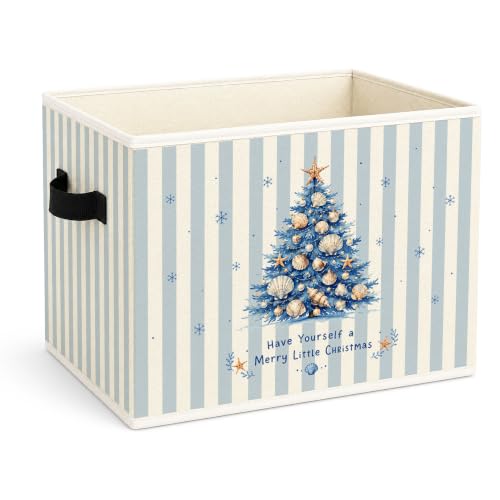 Coastal Christmas Storage Bin, Foldable Fabric Basket for Toys and Clothes