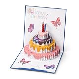 Tourima 3D Kuchen Geburtstagskarte Lustig, Schmetterling Muster Grußkarten, Blau Geburtstagskarte Frau Männer, Gutschein Amazon Personalisierte Geschenke Happy Birthday, Mit Schönen Segensbotschaften