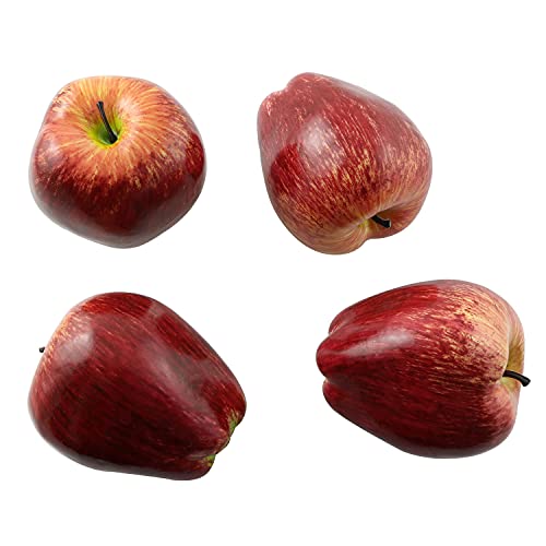 Longdex Artificial Red Apple 4Pcs High Simulation Plastic Fake Red Apples Realistic Lifelike Artificial Fruits Model For Home Kitchen Party Wedding Decoration #TOP2