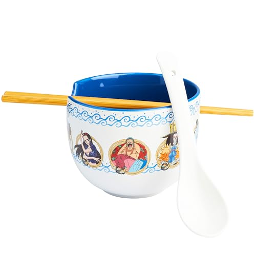 Get Trend One Piece Bol Ramen 600ml con Palillos y Cuchara, Juego 3 Piezas Cuencos Ceramica Japonés para Sopa Fideos Noodles, Vajilla Hogar y Cocina (Multi One Piece)