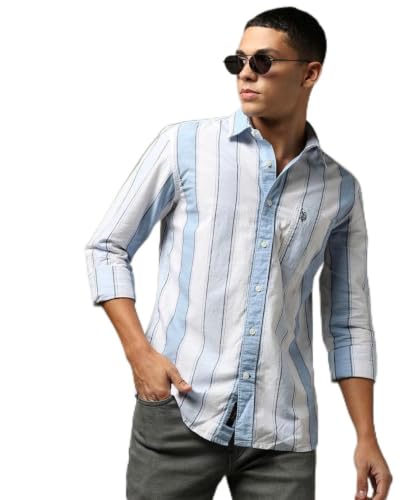 Image of Youth First Men's Cotton Blend Casual Shirt | Regular Fit Solid Full Sleeve Button Down Collared Shirts | Comfortable Formal Office Business Casual for Men