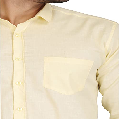 Image of Men's Solid Slim Fit Cotton Casual Shirt with Spread Collar & Full Sleeves