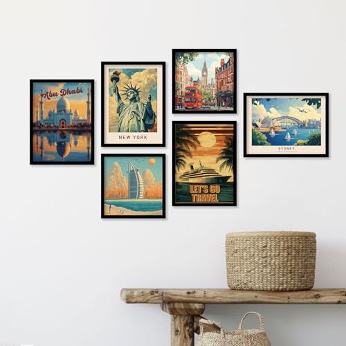 Image of kotart Modern Art City Vibes Wall Decor - Retro Travel Theme Wall Poster with Frame for Room Office Living Room Hotel Home Decor - Photo Frames - Framed Posters / Paintings Set of 8 (Art 4, Small(10x13 or 10x10 inch), Framed)