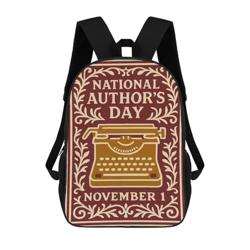 sinyumoney 17 Inch Backpacks National Authors Day November 1st Kids 3D Printed School Bag for Boys Elementary And Middle School Students