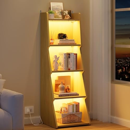 Hoctieon 5-Tier Open Bookcase and Bookshelf with LED Light, Floor