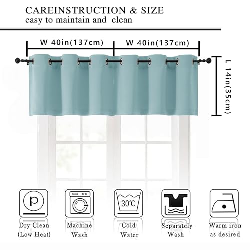 Image of Simplebrand Aqua Window Valance for Kitchen 14 Inches Long 2 Panels Set, Room Darkening Valance Curtains for Living Room, Grommet Short Privacy Kitchen Curtains for Bedroom Kids Room, 40Wx14L