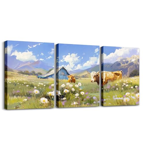 Tableau Highland Cattle pour salon et cuisine ambiance montagne