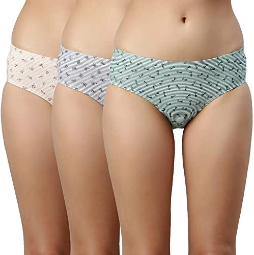 Enamor Women's Cotton Hipster Underwear Panties - Pack of 3, Full Coverage, Stain Release Technology, Multicolors