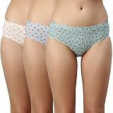 Enamor Women's Cotton Hipster Underwear Panties - Pack of 3, Full Coverage, Stain Release Technology