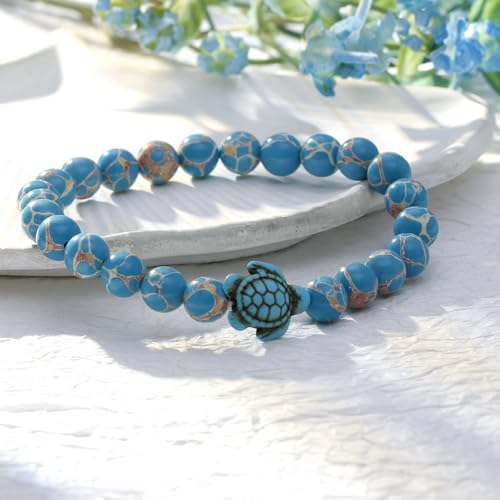 Haoze Sea Turtle Gifts for Women Natural Stone Bead Turtle Bracelet Gifts for Animal Lovers Inspirational Birthday Gift for Women Sister Best Friend2