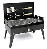 Especificaciones: plegada: 44 x 26 x 7 cm. Abierta: 43 x 26 x 46 cm. Todas las tallas son aproximadas. Incluye: panel de parrilla, tenedor y volteador.