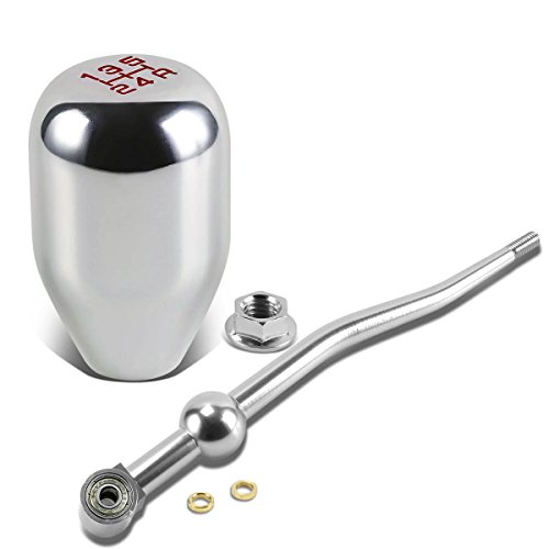 Auto Dynasty Compatible with Civic/Del Sol/CRX/Integra Double Bend Short Throw Shifter (Silver) + 5-Speed Gear Knob (Silver)