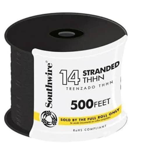 Southwire Building Wire Stranded Copper 14 Ga, 1 Conductor 15 Amp 600 V 90 Deg C 500 ' Black