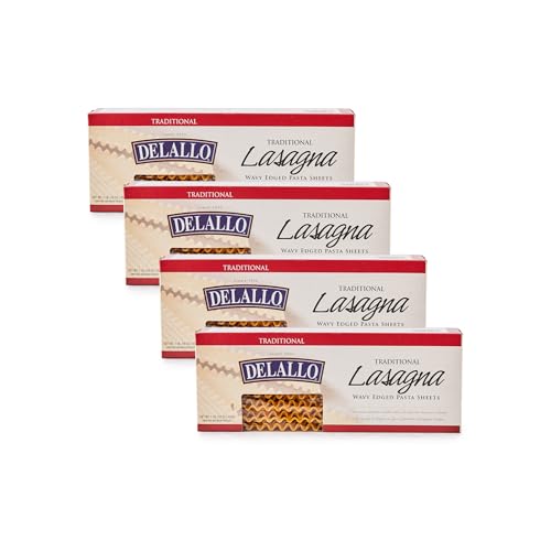 Delallo Lasagna Sheets, 13.2 Ounce Box, Classic Italian Recipe, Made With 100% Durum Wheat Semolina Flour, Made In Italy, Vegan, Non-Gmo, (4 Pack)