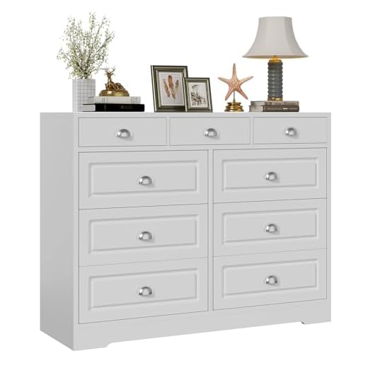 Shintenchi 9 Drawer Dresser, Chest of Drawers Organizer Storage with Wide Drawers, Large Storage Cabinet,Modern Dresser for Bedroom, Living Room, Porch, White
