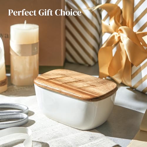 DOWAN 6.5" Large Butter Dish - Ceramic Butter Dish with Lid for Countertop - White Butter Keeper Holds Up to 3 Sticks - Butter Holder and Container with High-Quality Silicone Sealing by DOWAN - Image 8