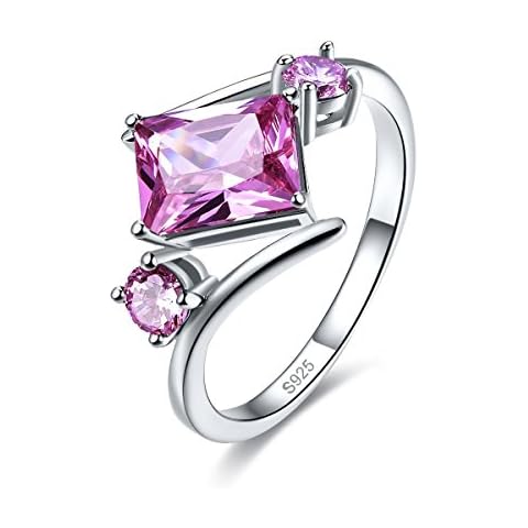 Merthus 5x7mm Radiant Cut Simulated Pink Topaz 925 Sterling Silver Bypass Geometric Ring for Women Size 7 Cover