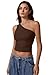QINSEN Womens Tank Top Summer Off The Shoulder Sleeveless Tight Shirt Coffee Bean S